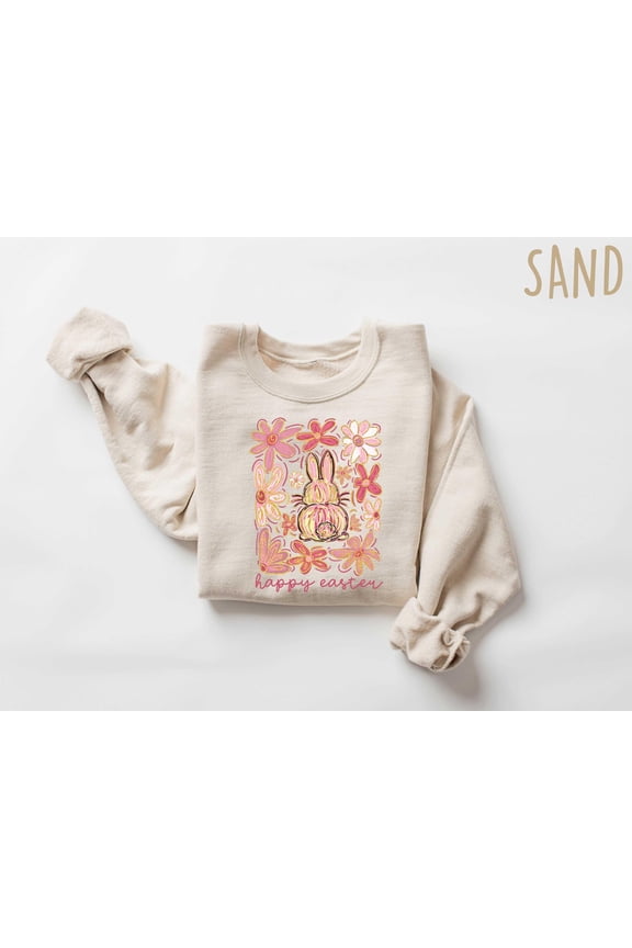 Happy Easter Bunny Sweatshirt, Floral Easter Rabbit Shirt, Floral Easter Sweater, Easter Bunny Shirt, Easter Coquette Gift, Bunny Shirt