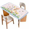 thumbnail image 1 of Happy Easter Bunny Table Cloths for 3 Foot Rectangle Tables, Spring Floral Pink Blue Plaid Patio Waterproof Elastic Fitted Tablecloths, Washable Rectangular Table Cover for Camping, 1 of 8
