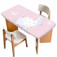 thumbnail image 1 of Happy Easter Bunny Table Cloths for 4 Foot Rectangle Tables, Rabbit Butterfly Spring Flowers Pink Patio Waterproof Elastic Fitted Tablecloths, Washable Rectangular Table Cover for Camping, 1 of 8