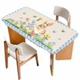 thumbnail image 1 of Happy Easter Bunny Table Cloths for 6 Foot Rectangle Tables, Spring Floral Burlap Blue Plaid Patio Waterproof Elastic Fitted Tablecloths, Washable Rectangular Table Cover for Camping, 1 of 8