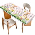 thumbnail image 1 of Happy Easter Bunny Table Cloths for 8 Foot Rectangle Tables, Spring Floral Pink Blue Plaid Patio Waterproof Elastic Fitted Tablecloths, Washable Rectangular Table Cover for Camping, 1 of 8