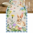 thumbnail image 1 of Happy Easter Bunny Table Runner 108 Inches Long Farmhouse Dress Scarves, Spring Floral Burlap Blue Plaid Dining Tablerunner for Coffee Table/Kitchen Island/Party Décor, 13" x 108", 1 of 8