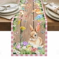 thumbnail image 1 of Happy Easter Bunny Table Runner - 36 Inch Long, Kitchen Dining Table Runner Dresser Scarves, Spring Floral Wooden Pink Plaid Farmhouse Decor for Coffee Tables Wedding Party Banquet, 1 of 8