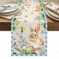 thumbnail image 1 of Happy Easter Bunny Table Runner - 60 Inch Long, Kitchen Dining Table Runner Dresser Scarves, Spring Floral Burlap Blue Plaid Farmhouse Decor for Coffee Tables Wedding Party Banquet, 1 of 8