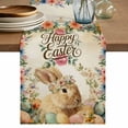 thumbnail image 1 of Happy Easter Bunny Table Runner, Eggs Spring Flowers Retro Pastoral Plants Washable Cotton Linen Table Runners 36 Inches Long, Dresser Scarf Runner for Nightstand/End Tables/Round Tables 13''x36'', 1 of 9