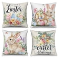 thumbnail image 1 of Happy Easter Bunny Throw Pillow Covers 18x18 Set of 4,Cute Rabbits Flower Eggs Decorative Pillow Cases for Bedroom Sofa Couch, 1 of 6