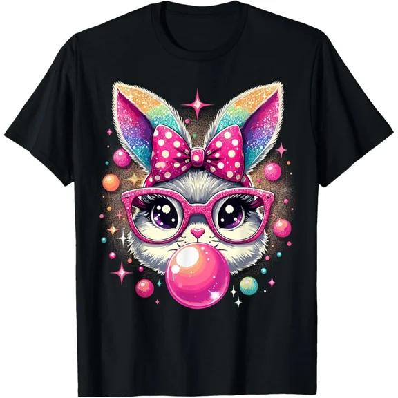 Happy Easter Bunny Tie Dye Coquette Bow Rabbit Face Fun Unisex T-Shirt up to size 5XL