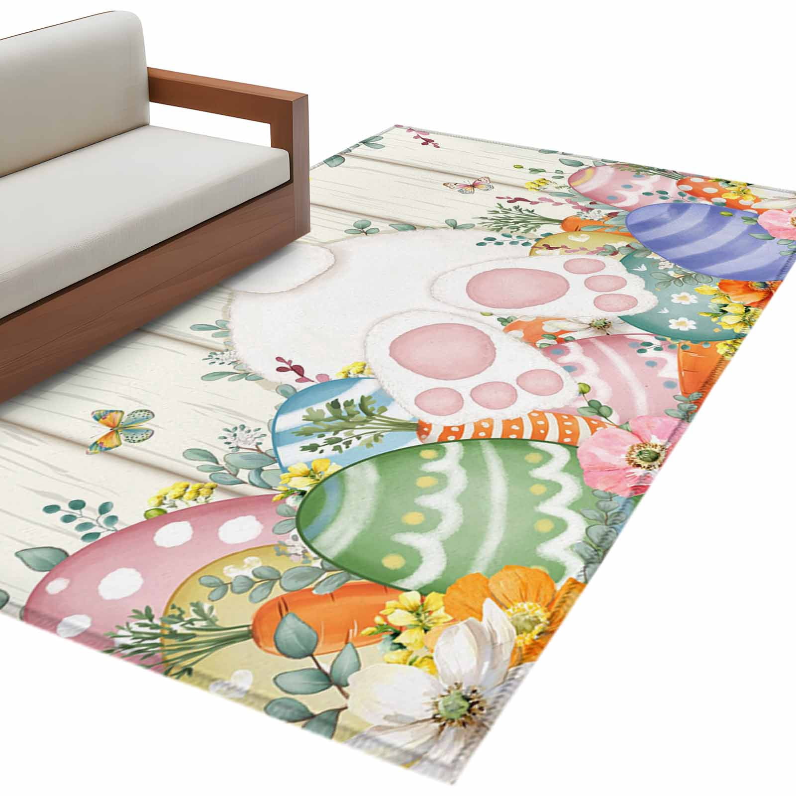 Happy Easter Rug Happy Easter Bunny Washable Area Rug 4 x 6 ft Spring Rabbit Eggs Carrot ...