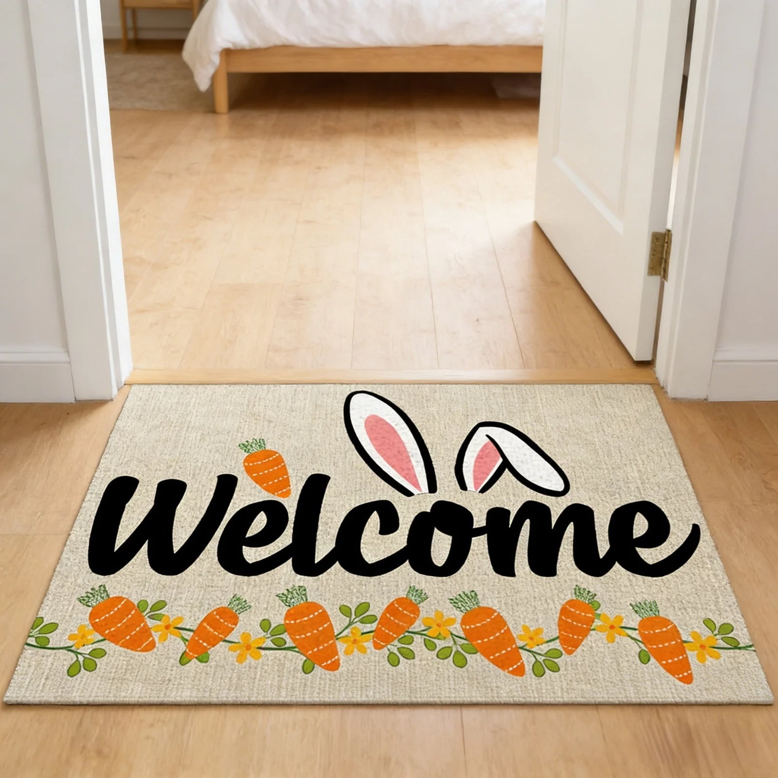 Happy Easter Bunny Welcome Door Mat 16x2417 Inch Spring Rabbit Doormat Indoor/Outdoor Entrance Floor Mat Non-Slip Washable Easter Decor Rug