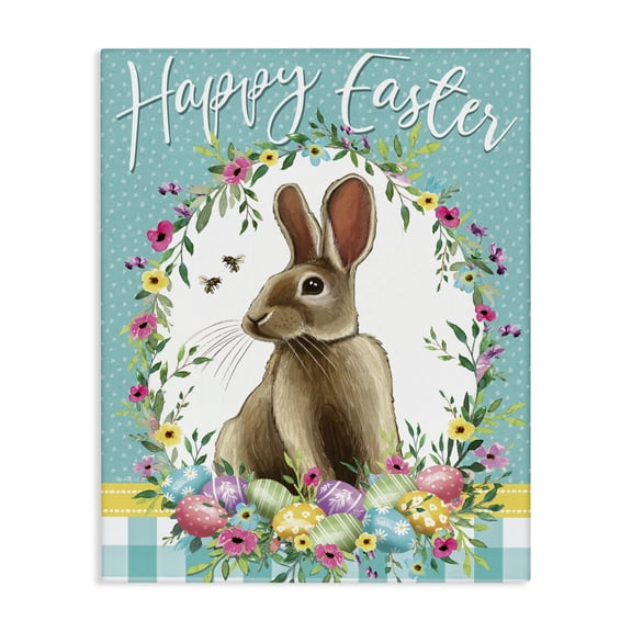 Stupell Industries Happy Easter Bunny Wreath Canvas Wall Art, design by Elizabeth Tyndall