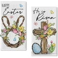 thumbnail image 1 of Happy Easter Bunny Wreath Kitchen Dish Towels Set of 2, He is Risen Religious Cross Rabbit Hand Towels Drying Baking Cooking Cloth, Spring Tulip Flower Egg Home Kitchen Decor 18x26 Inch, 1 of 6