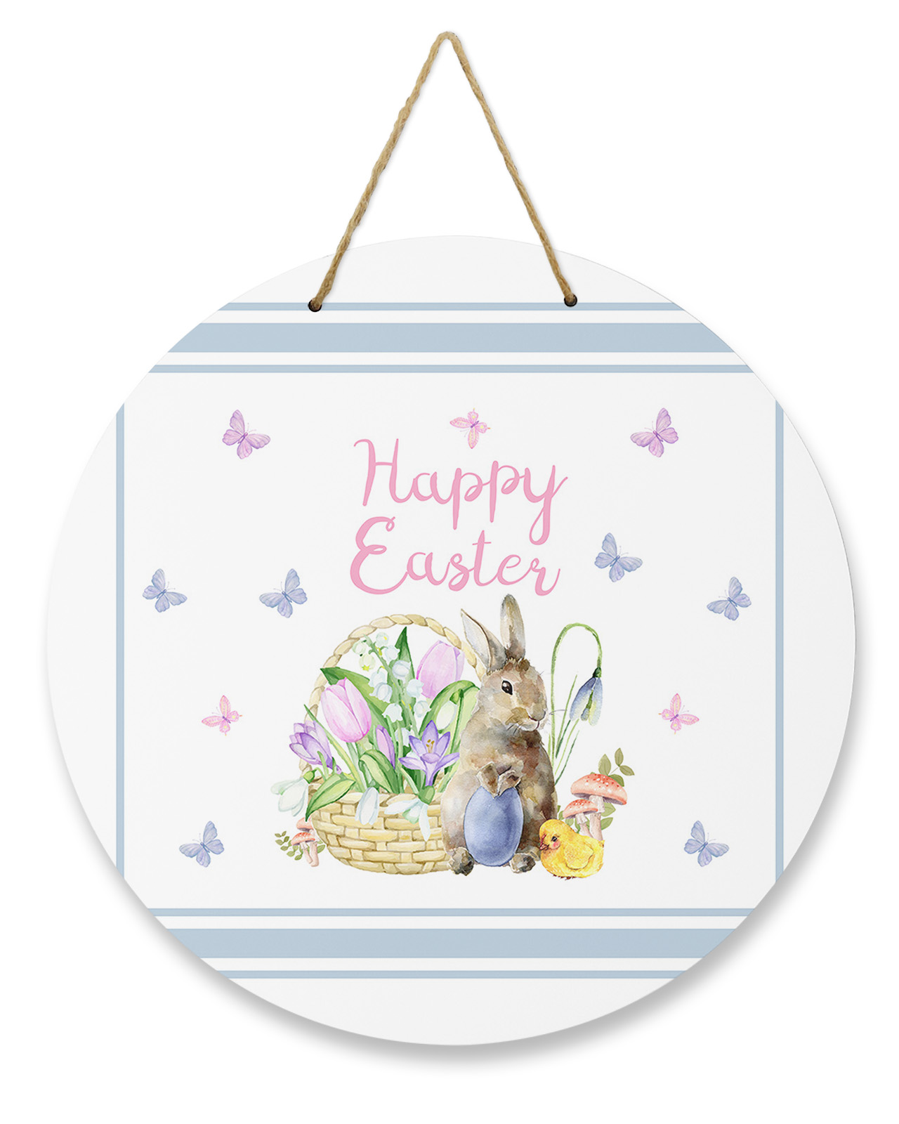 Happy Easter Bunny Wreaths for Front Door, Rustic Wood Sign for