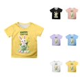 thumbnail image 1 of Happy Easter Bunny with Egg and Flowers Girls Short Sleeve Printed T-Shirt Top – Casual Toddler Tee, 1 of 4