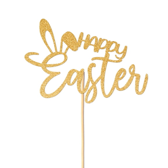 Happy Easter Cake Topper - Glitter for Easter Day Theme Party Baby Shower Kids Happy Birthday Rabbit Cake Pick Bunny Ear Cake Decorations
