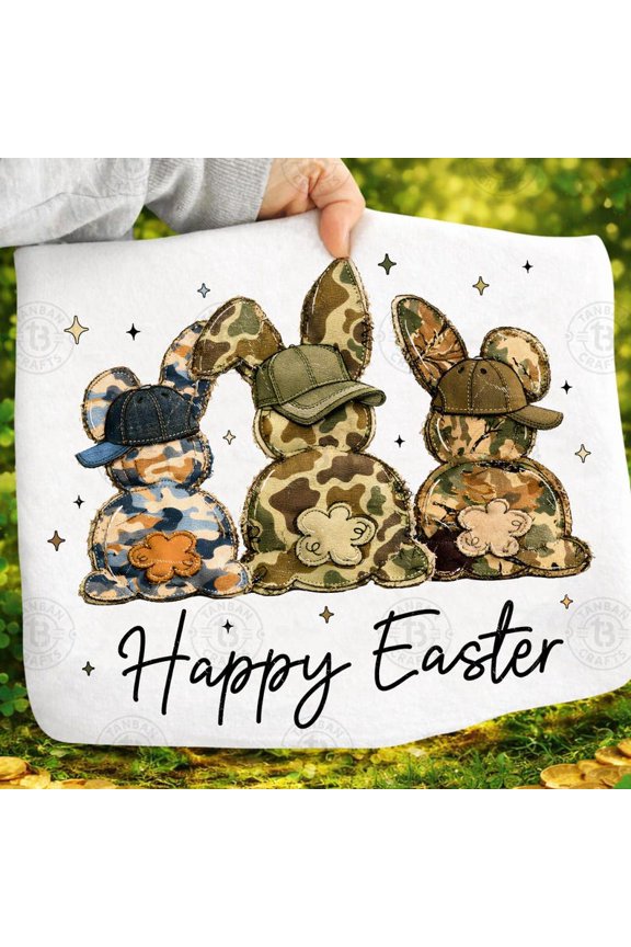 Happy Easter Camo Bunny Retro Hunting Style Backwards Hat Rabbit Graphic Tee Comfort Colors Unisex Cotton T-Shirt, Size S-3XL
