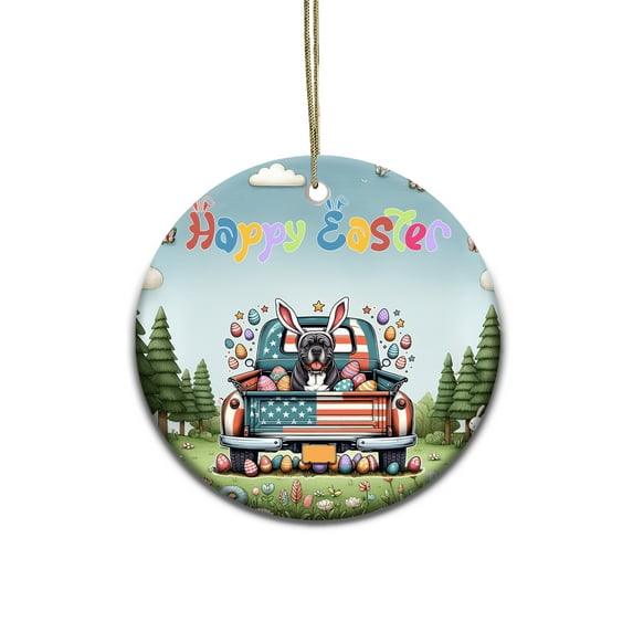 Happy Easter Cane Corso American Flag Truck Bunny Ears Ceramic Round Ornament Italian Mastiff Dog Lover Gifts Idea Home Tree Decor - 03001