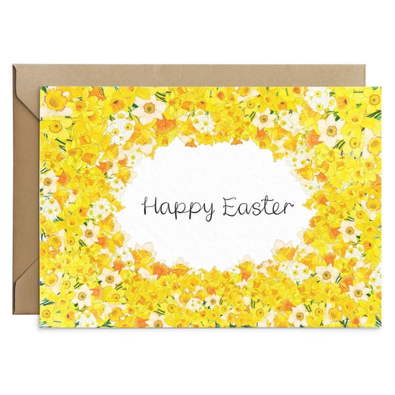 Happy Easter Card with Daffodil Design Floral Spring Greeting Card Blank Inside Perfect for Easter Wishes, Friends, Family, and Loved Ones
