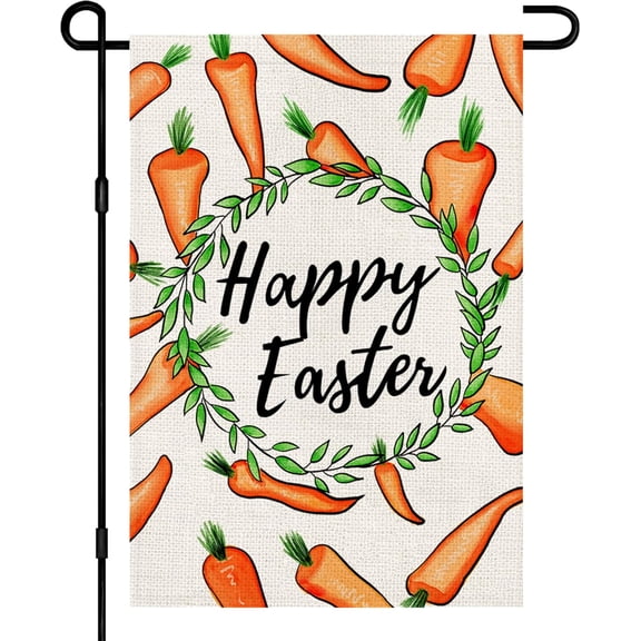 Happy Easter Carrot Garden Flag 12.5x18 Inch Double Sided Burlap, Spring Wreath Small Sign Yard Holiday Outdoor Decorations DF447