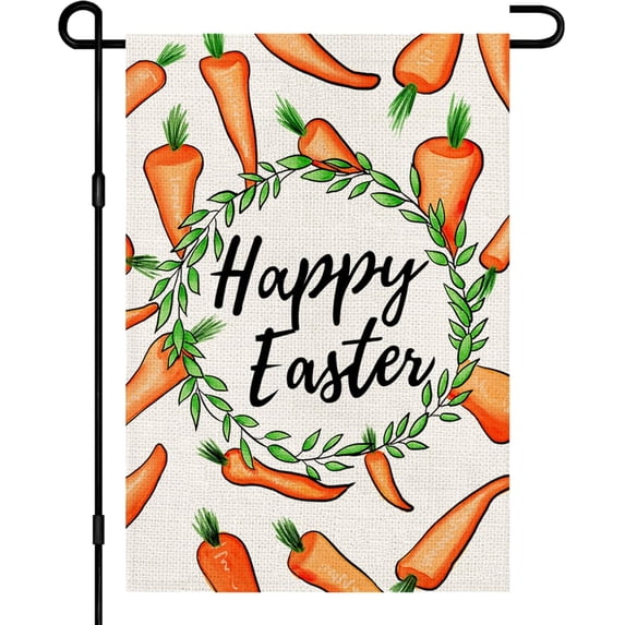 Happy Easter Carrot Garden Flag 12x18 Inch Double Sided Burlap, Spring Wreath Small Sign Yard Holiday Outdoor Decorations DF447