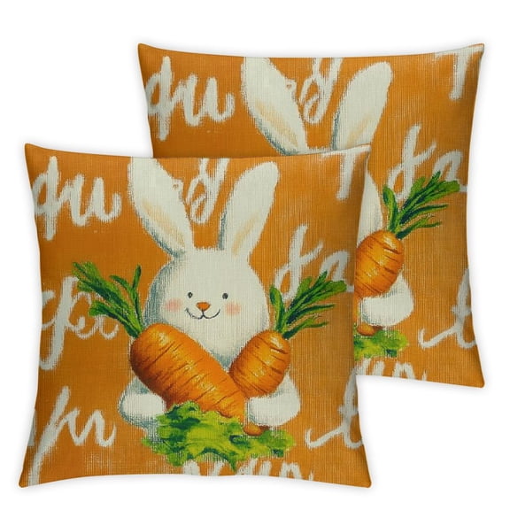 Happy Easter Carrots Peeps Decorative Throw Pillow Covers, Orange Bunny Rabbit Porch Outdoor Home Decor, Spring Polka Dots Bow Couch Cushion Case