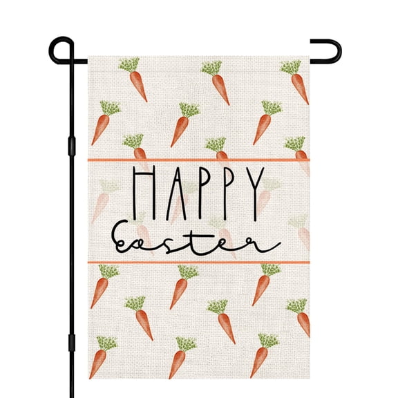 Happy Easter Carrots Season Sign Garden Flag 12x18 Inch Double Sided Burlap, Small Yard Flags for Outside Outdoor Decor