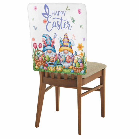 Happy Easter Chair Covers Set of 8 Spring Gnomes Colored Eggs Floral Grass Chair Back Covers Stretch Removable Washable Slipcovers Protector for Dining Room Kitchen Party Decor