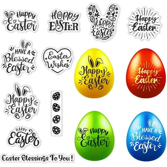 Happy Easter Clear Stamps for Card Making Easter Egg Rabbit Ear Clear Rubber Stamps Scrapbooking Stamps for Card Making DIY Thanksgiving Card Photo Album Decor Craft Colorful