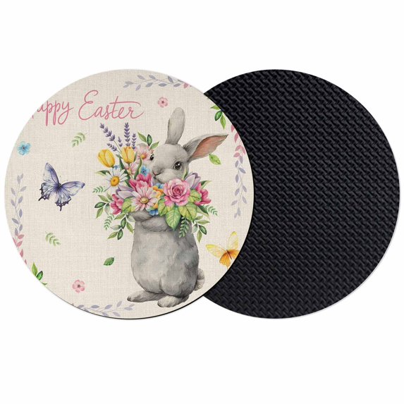 Happy Easter Coasters Set of 2, Absorbent Coasters for Drinks, Cute Bunny Vintage Spring Flowers Butterfly Coaster for Desk Coffee Table Protection, Home Decor House Warming Gifts 4"