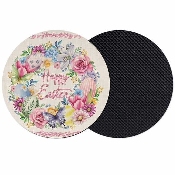 Happy Easter Coasters Set of 2, Absorbent Coasters for Drinks, Spring Flower Pastoral Butterfly Retro Beige Coaster for Desk Coffee Table Protection, Home Decor House Warming Gifts 4"