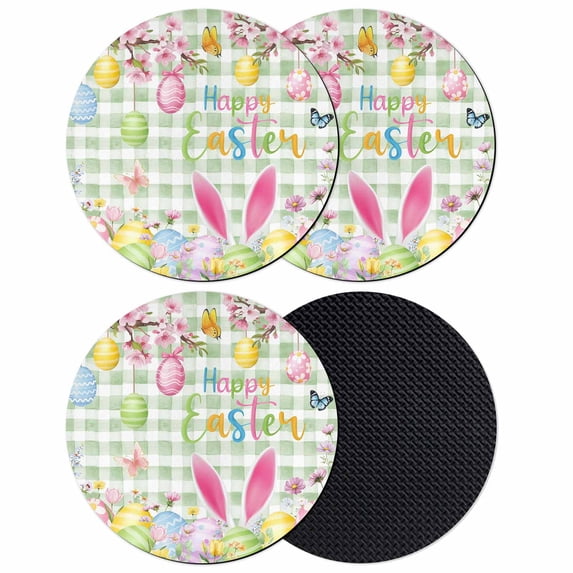 Happy Easter Coasters Set of 4, Absorbent Coasters for Drinks, Spring Bunny Eggs Flower Sage Green Plaid Coaster for Desk Coffee Table Protection, Home Decor House Warming Gifts 4"