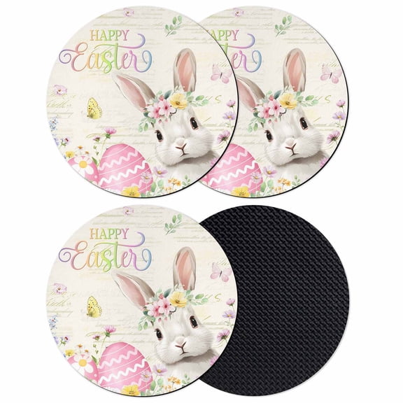Happy Easter Coasters Set of 4, Absorbent Coasters for Drinks, Spring Farmhouse Easter Bunny Eggs Floral Coaster for Desk Coffee Table Protection, Home Decor House Warming Gifts 4"