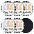 thumbnail image 1 of Happy Easter Coasters Set of 6, Absorbent Coasters for Drinks, Cute Lovely Colorful Rabbits Black White Plaid Coaster for Desk Coffee Table Protection, Home Decor House Warming Gifts 4", 1 of 8