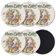 thumbnail image 1 of Happy Easter Coasters Set of 6, Absorbent Coasters for Drinks, Cute Rabbits Flowers Eggs Butterflies Beige Coaster for Desk Coffee Table Protection, Home Decor House Warming Gifts 4", 1 of 8