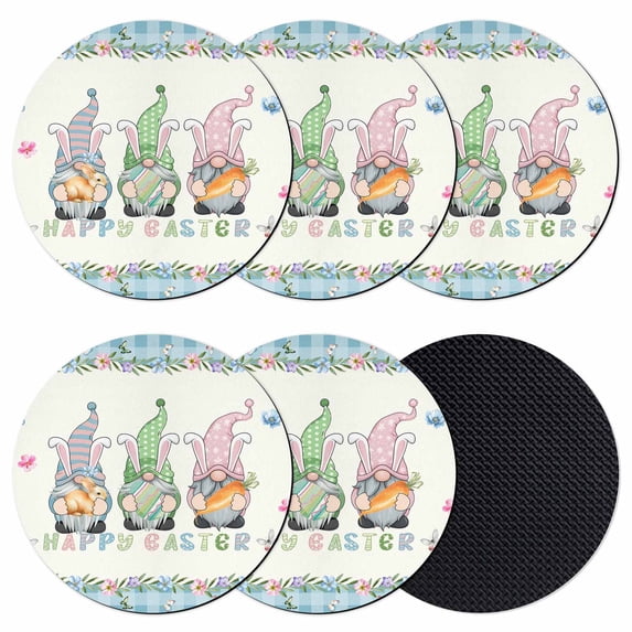Happy Easter Coasters Set of 6, Absorbent Coasters for Drinks, Spring Gnomes Rabbit Eggs Floral Lattice Coaster for Desk Coffee Table Protection, Home Decor House Warming Gifts 4"