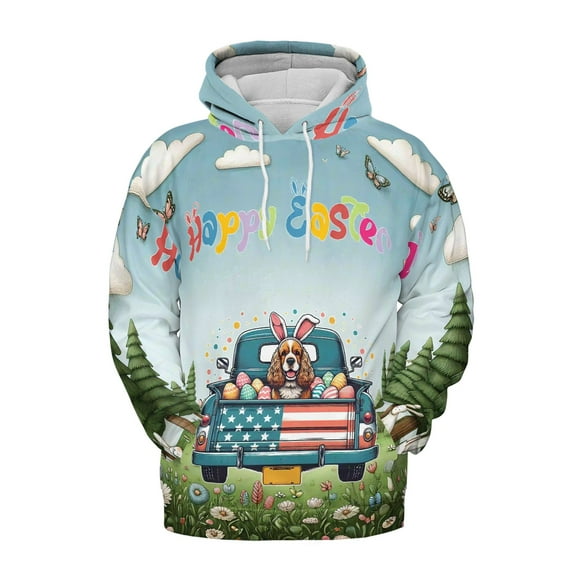 Happy Easter Cocker Spaniel American Flag Truck Bunny Ears All Over Print 3D Hoodie Unisex Merch Hoodies Cockers Dog Lover Gifts - 03001