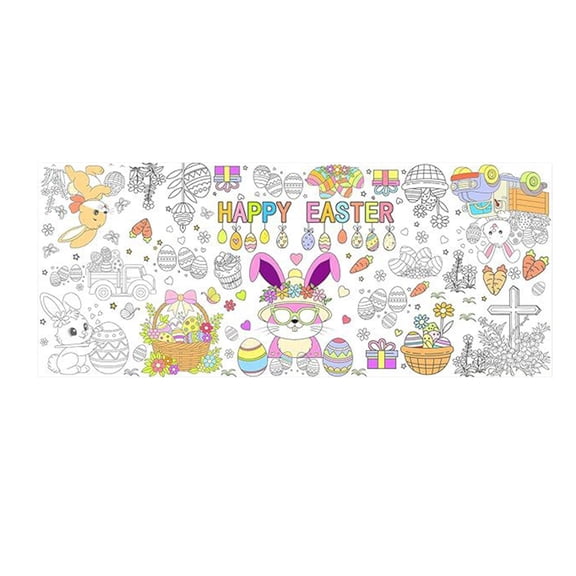 Happy Easter Coloring Tablecloth for Kids Easter Giant Coloring Poster Easter Coloring Tablecloth for DIY Painting Activities Drawing Paper Crafts for Bunny Spring Party Decor