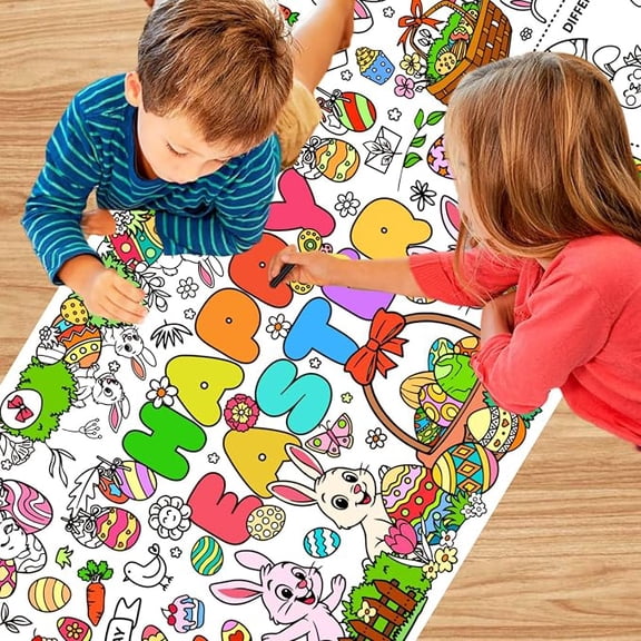 Happy Easter Coloring Tablecloth for Kids 30 x 72 Inches