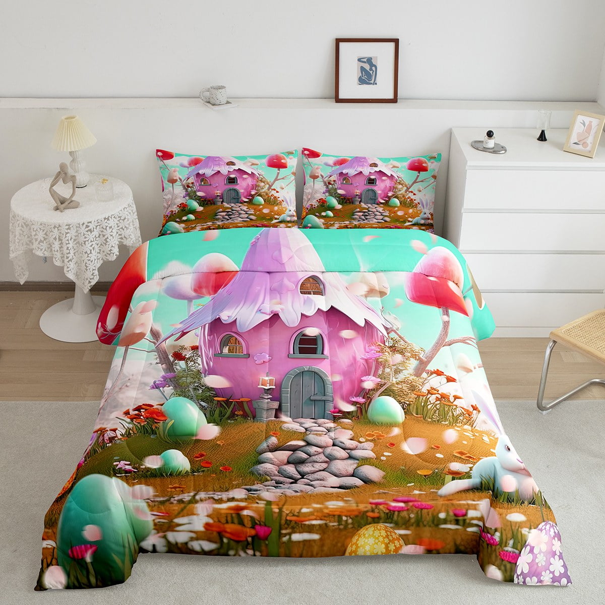 Happy Easter Comforter Set 3 Piece Easter Decorations Bedding King Size