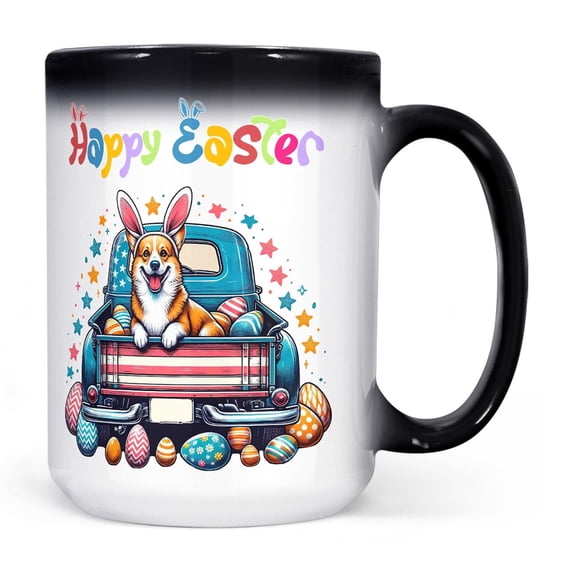 Happy Easter Corgi American Flag Truck Bunny Ears Heat Color Changing Mug Welsh Corgi Dog Lover Gifts Idea Magic Coffee Mug - 03001