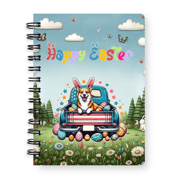 Happy Easter Corgi American Flag Truck Bunny Ears Spiral Bound Journal Welsh Corgi Dog Lover Gifts Idea 5x7in Spiral Notebook - 03001