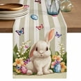 thumbnail image 1 of Happy Easter Cotton Linen Table Runner for Dining Kitchen, Rabbit Eggs Spring Flowers Butterfly Striped Wedding Outdoor Party Tablerunners, Dresser Scarf Coffee Tablecloth Runners 13x90 Inches, 1 of 9