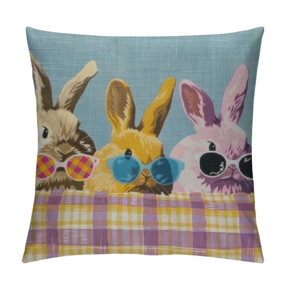Happy Easter Covers , Easter Cute Rabbit Outdoor Decorative Throw Pillows for Couch, Colored Buffalo Plaid Spring Cushion Cover Set of  Farmhouse Linen Pillowcase for Couch Home Sofa Rooms