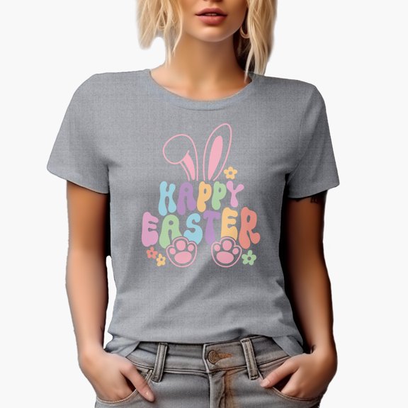Happy Easter, Cute Bunny Art Favor, Souvenir or Merch Gift, Heather Grey T-Shirt, Small