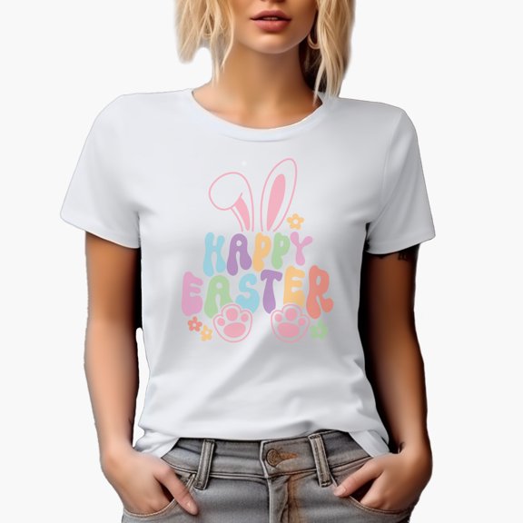 Happy Easter, Cute Bunny Art Favor, Souvenir or Merch Gift, White T-Shirt, Small