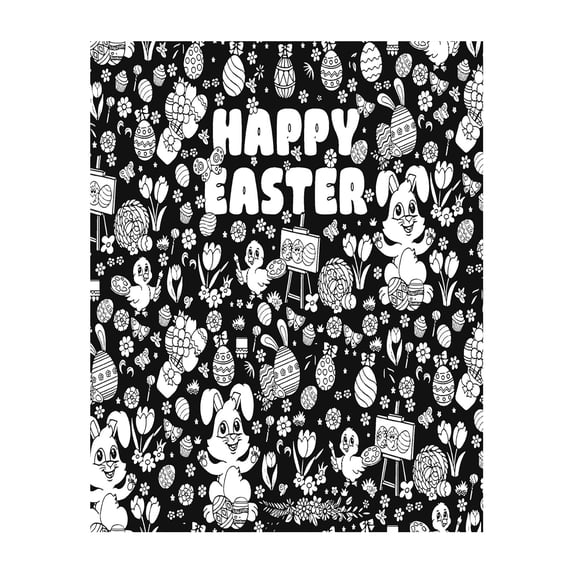 Happy Easter DIY Coloring Blanket, Washable Art & Craft Throw with Rabbit Eggs Sheep Patterns, Large Size Family Activity Blanket for Easter Party Decor, Reusable Fabric for Markers