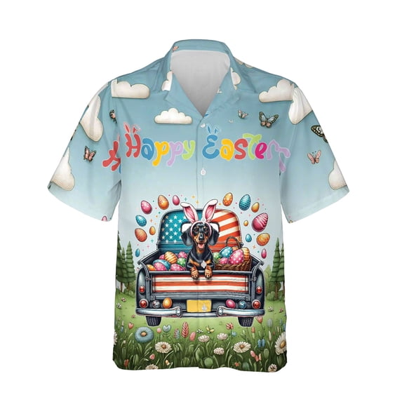 Happy Easter Dachshund American Flag Truck Bunny Ears Hawaiian Shirt Breathable Summer Unisex Merch Wiener Dog Lover Gifts Idea - 03001