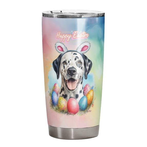 Happy Easter Dalmatian with Bunny Ear Headband and Flowers 20oz Stainless Steel Tumbler Insulated Cup with Lid Dog Lover - 13001