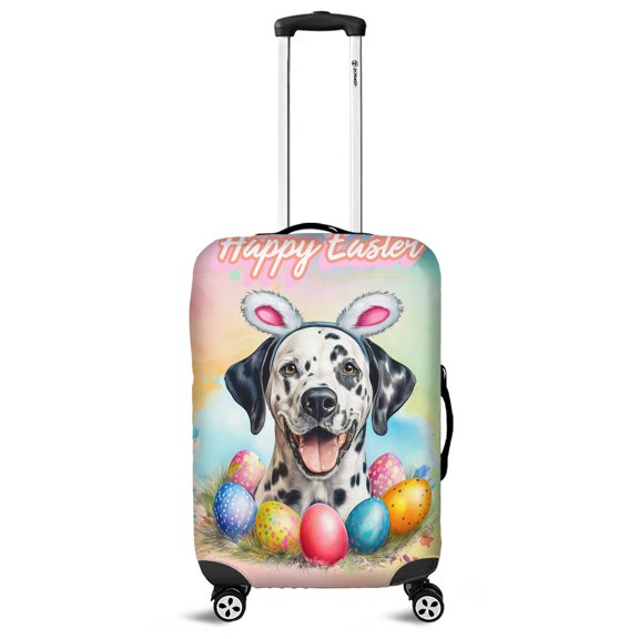 Happy Easter Dalmatian with Bunny Ear Headband and Flowers Travel Luggage Cover Dog Lover Suitcase Dust Protective Decor - 13001