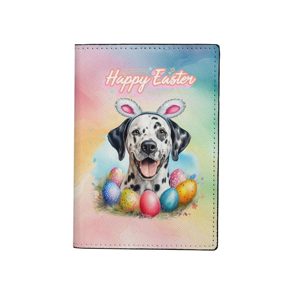Happy Easter Dalmatian with Bunny Ear Headband and Flowers Travel Passport Wallet Dog Lover PU Leather Passport Holder Cover - 13001