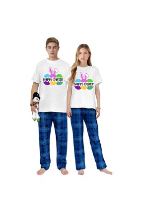 Happy Easter Day Colorful Eggs Rabbit Ears Easter Day Matching Pajamas Short Set(2XL,Men)